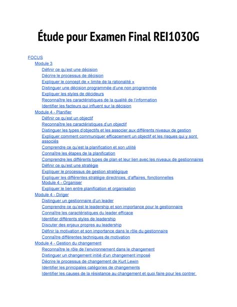 Étude Final REI1030 G Notes complètes Étude pour Examen Final