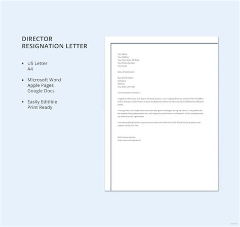 Director Resignation Letter Template In Word Google Docs Pages Pdf