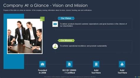 Company At A Glance Vision And Mission Powerpoint Templates Slides And