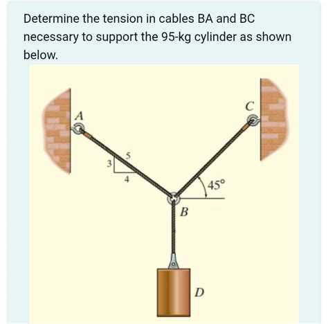 Solved Determine The Tension In Cables Ba And Bc Necessary Chegg