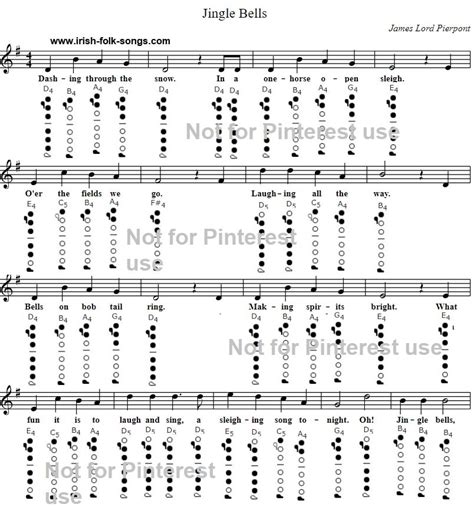 Jingle Bells Tin Whistle Easy Piano Sheet Music Irish Folk Songs 2560