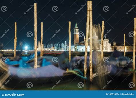 Night View of Gondola Pier at Grand Canal Stock Photo - Image of ...