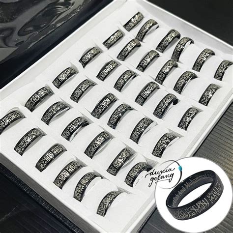 Jual Cincin Tauhid Muslim Hitam Titanium Grosir 1 Box Isi 36 Pcs