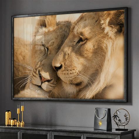 Quadro Decorativo 1 Tela Animais Leão e Leoa Casal