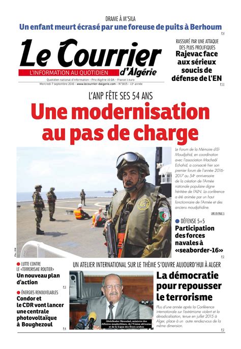 Calam O Le Courrier D Alg Rie Du Mercredi Septembre