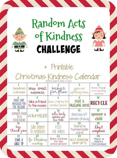 25 Days Of Random Acts Of Kindness Challenge Printable Advent