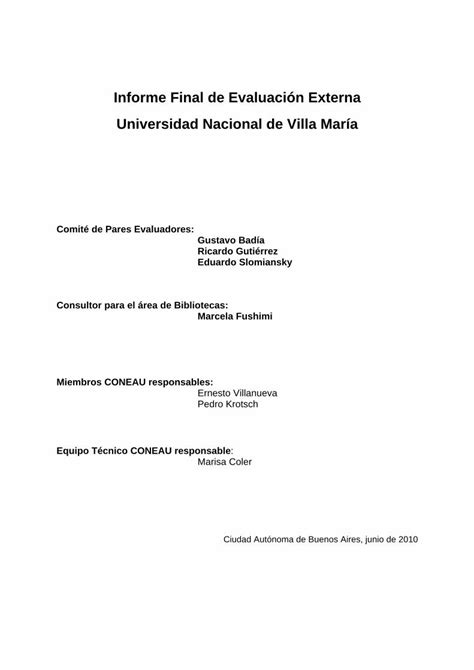 PDF Informe De Evaluacin Externa CONEAU Este Informe Final De