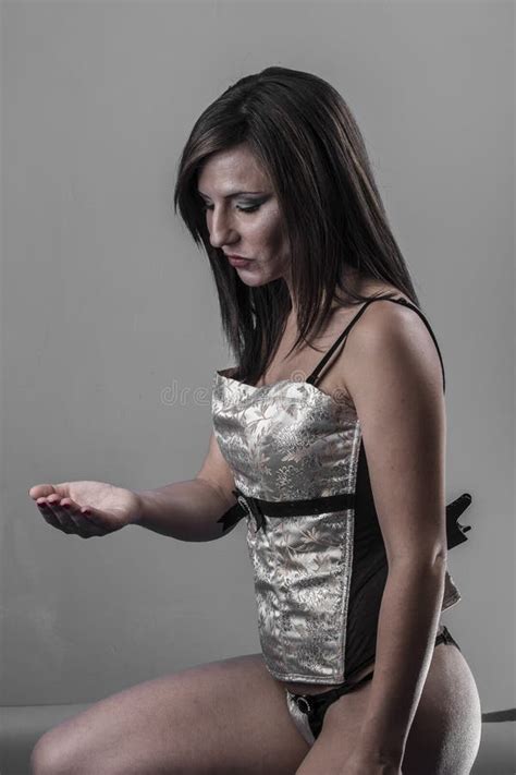 Brunette Woman With Lingerie In Studio Stock Photo Image Of Metal Model