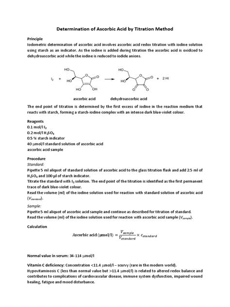 Determinationofascorbicacidbytitrationmethodpdf Pdf