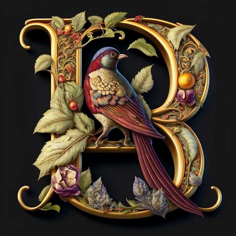 The Letter B Is Made Up Of Flowers And Leaves With A Bird Perched On It