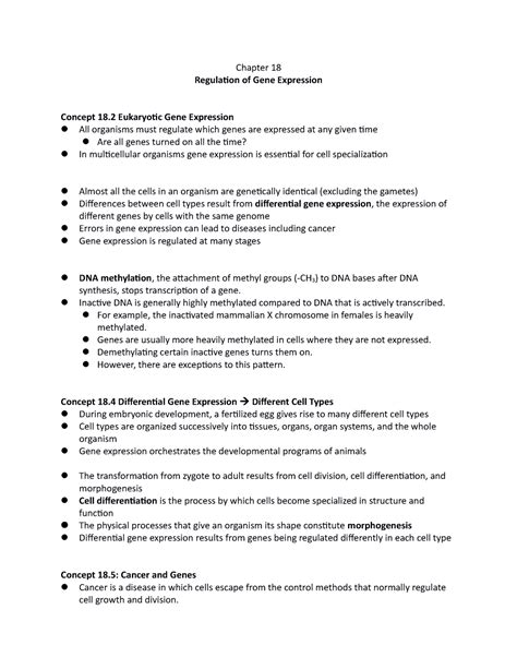 Biology I Chapter 18 Chapter 18 Regulation Of Gene Expression Concept