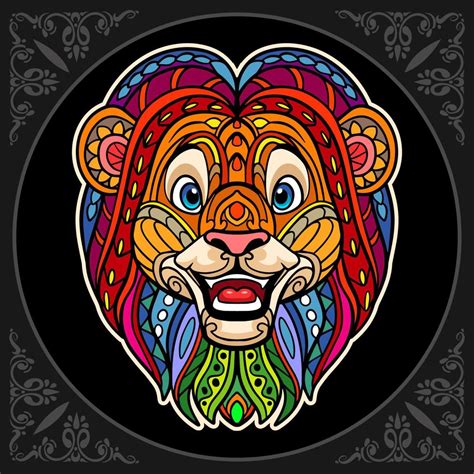 Colorful lion mandala arts isolated on black background 11825796 Vector ...