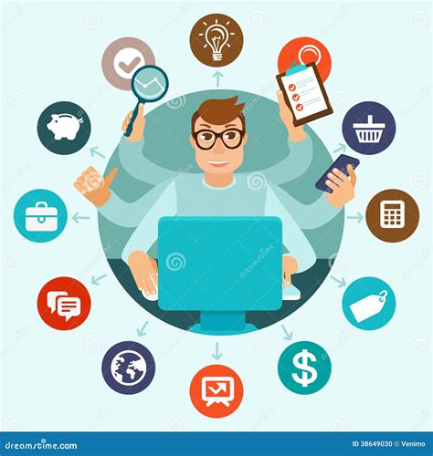 Vector Self Employment Concept In Flat Style Stock Vector Image