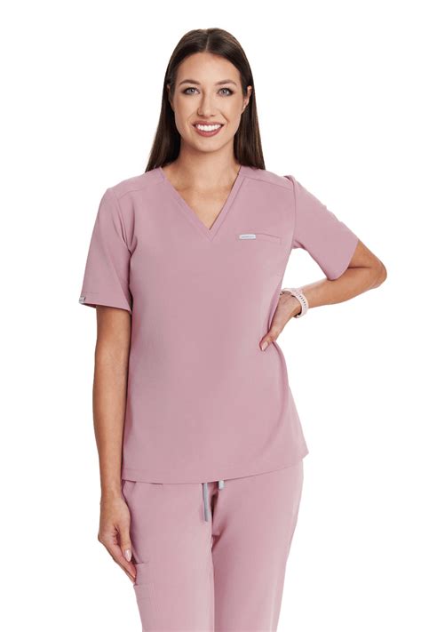 Women S Medical Blouse Scrubs Basic One Pocket English Pink Dobra