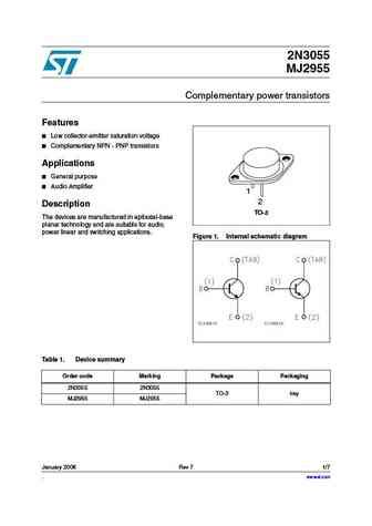 MJ2955 Datasheet and Replacement, Transistor Equivalent Finder, Cross ...