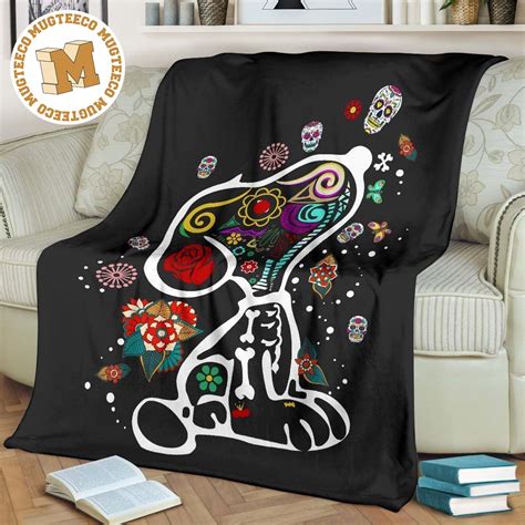 X Ray Snoopy Sugar Skull Fleece Blanket Bedding Decor Idea Mugteeco