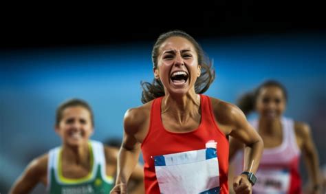 Una Atleta De Atletismo Celebrando Su Victoria En Una Carrera De Sprint