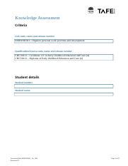 LA024976 BSBWOR301 AE Kn 1of5 Docx Knowledge Assessment Criteria Unit