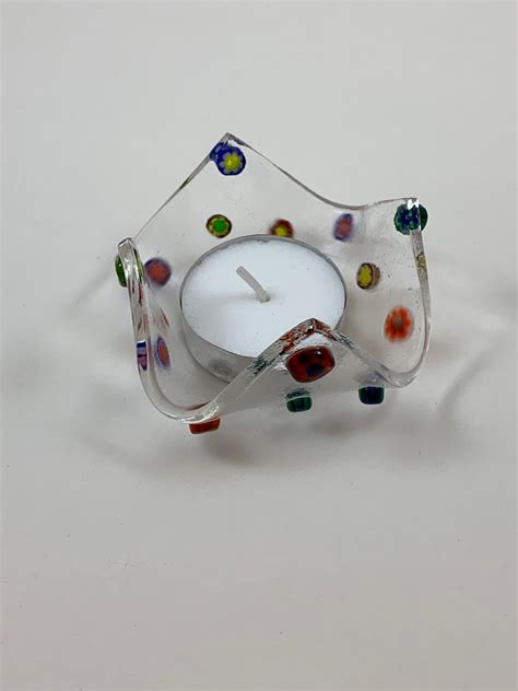 Fused Glass Tea Light Holder Multicolored Candle Holder Etsy