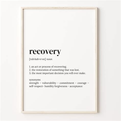 Recovery Definition Print Dictionary Poster Quote Wall Art Recovery