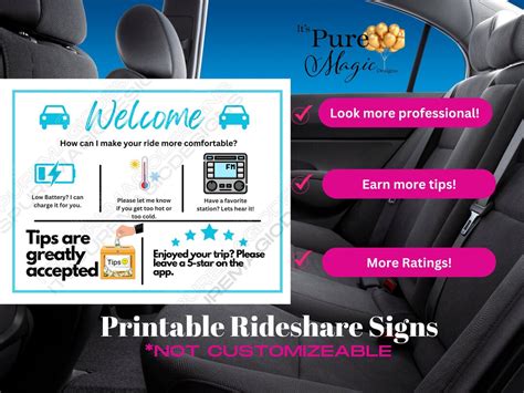 Uber Lyft Rideshare Sign Printable Editable Sign Uber Tip Sign Lyft Tip