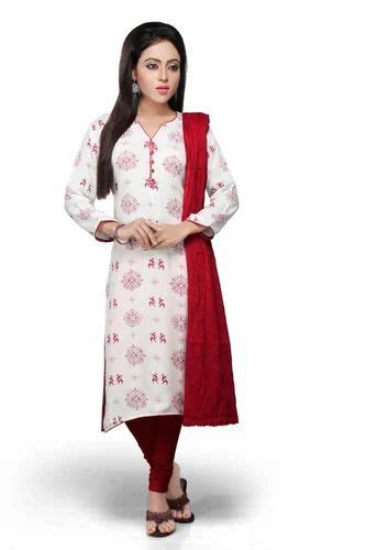 White And Red Rayon Readymade Kameez With Legging At Rs Designer