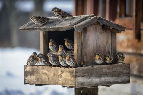 Premium Ai Image Flock Of Small Birds Sparrows Flew To A Wooden