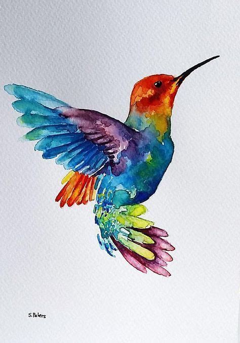 Original Watercolor Painting Flying Rainbow Hummingbird Artpainting