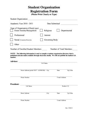 Fillable Online Ualr Student Organization Registration Form Ualr Fax