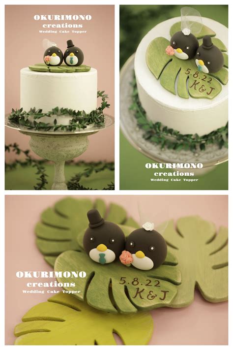 Handmade Penguins Bride And Groom OKURIMONO Wedding Cake Topper Cute