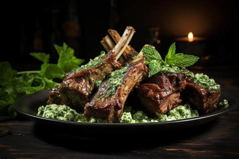 Premium Photo Bbq Grilled Lamb Chops With Mint Sauce