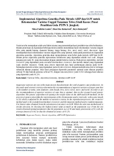 Implementasi Algoritma Genetika Pada Metode Ahp Dan Saw Untuk