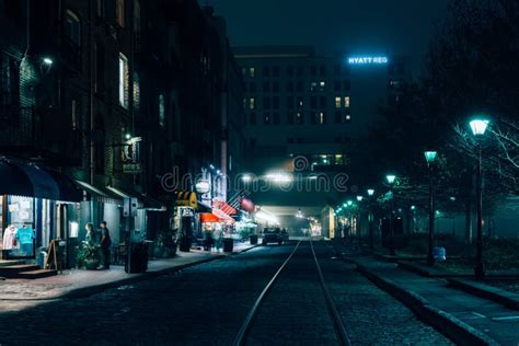 Bar on River Street at Night, in Savannah, Georgia Editorial ...