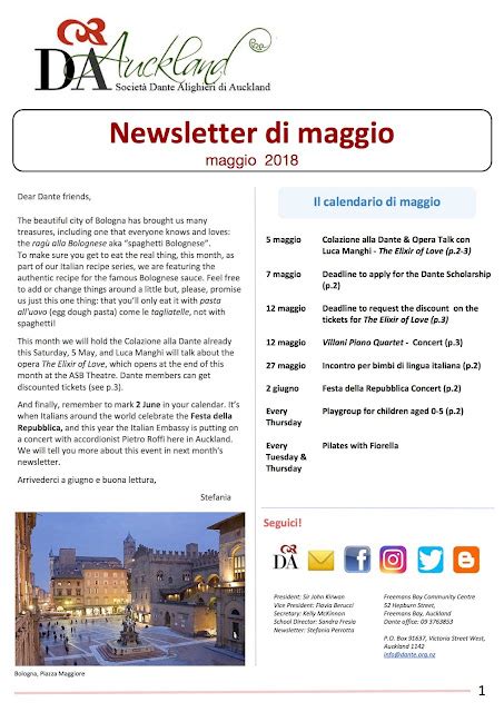 Dante Alighieri Society Of Auckland Blog Newsletter Di Maggio