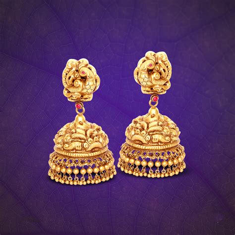 22K Gold Jhumka From GRT South India Jewels Gold Earrings Designs