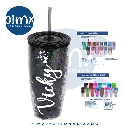 Vaso Glitter Personalizado Con Popote Cuotas Sin Inter S