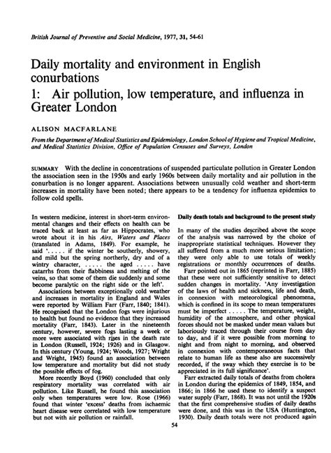 (PDF) Daily mortality and environment in English conurbations. I: Air ...