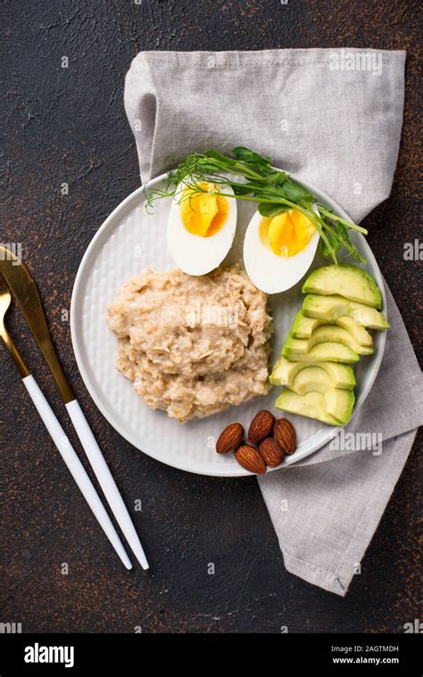 Healthy balanced breakfast in plate Stock Photo - Alamy