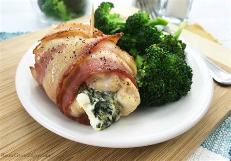 Spinach And Cream Cheese Keto Bacon Wrapped Chicken Recipe Reuse Grow Enjoy