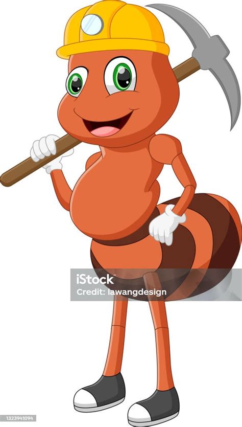 pekerja semut kartun memegang kapak ilustrasi stok  gambar