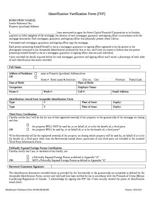 Fillable Online Streetcapital Identification Verification Form Ivf