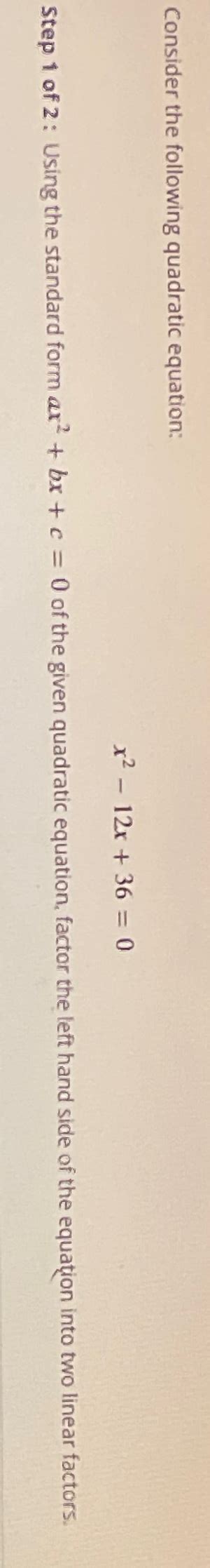 Solved Consider The Following Quadratic