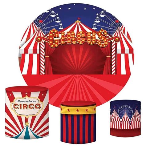 Red Circus Tent Theme kids birthday party round backdrop cover ...