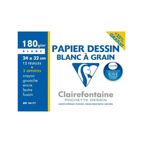 Clairefontaine Papier dessin Blanc à Grain pack pr fourniture