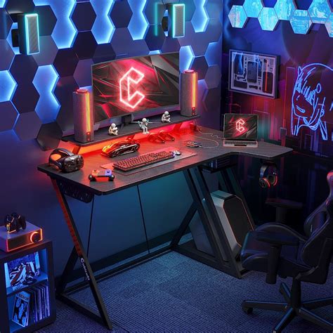 Cubicubi Gaming Desk With Led Lights Power Outlets Inch L Shaped