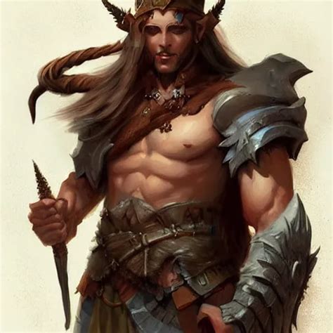 Half Elf Male Barbarian In Shirt With Queen Crown Stable Diffusion