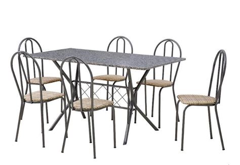 Conjunto De Mesa 6 Cadeiras Rattan BRUNA Cromo Preto Granito