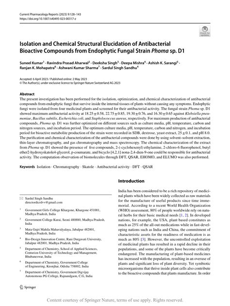 Isolation And Chemical Structural Elucidation Of Antibacterial