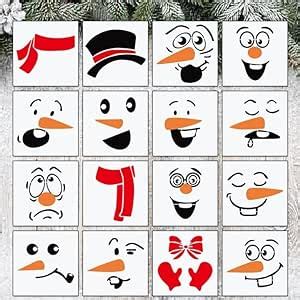 Amazon 16 Pieces Christmas Snowman Face Stencils Reusable Snowman