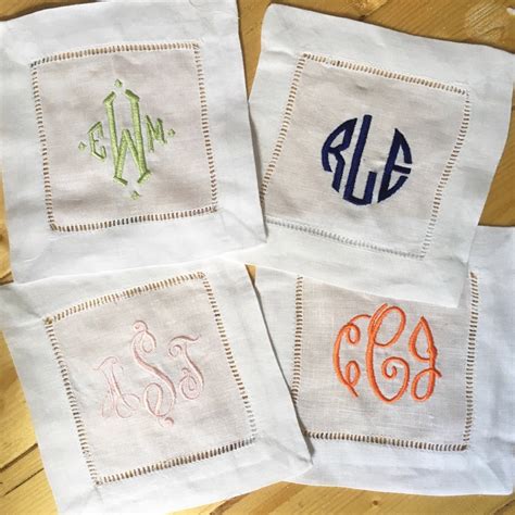 Monogram Hemstitch Cocktail Napkins Monogram Gift Set Of 4 Etsy